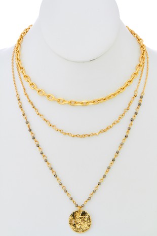Sand Dollar & Chains Layered Necklace  in Gold