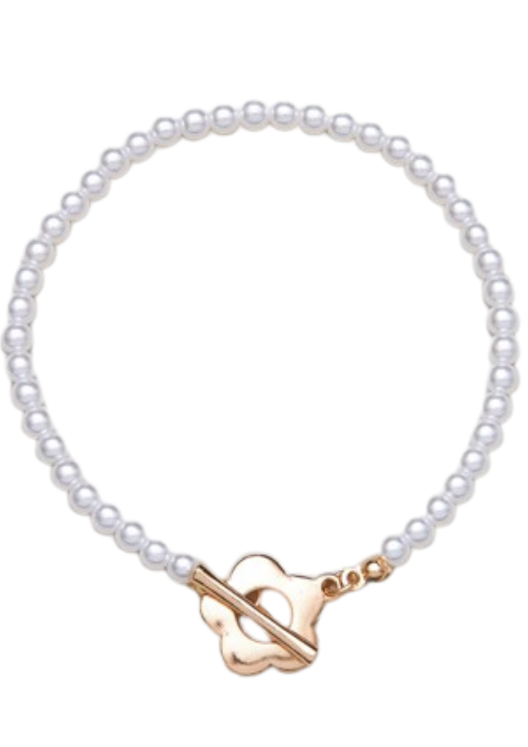 Pearl Bracelet with Floral Clasp in Gold