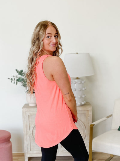 The Basic Round Neck Tank in Neon Coral