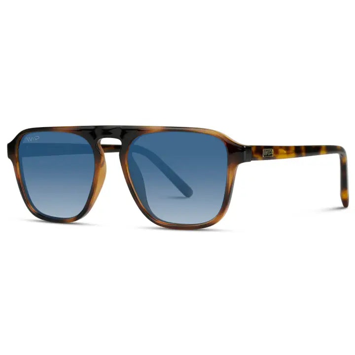 The Emerson Sunglasses in Whiskey Brown / Blue Lens