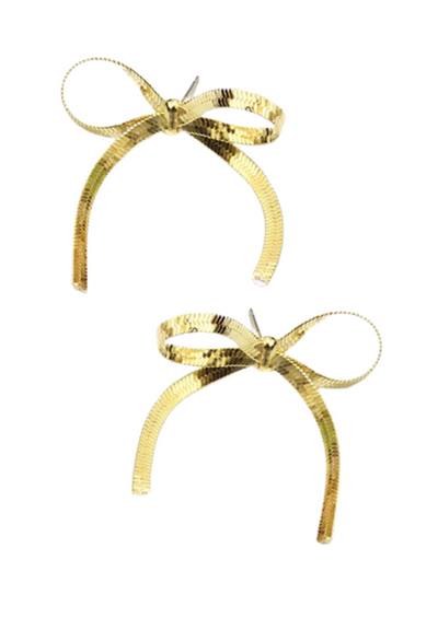 Curb Chain Bow Stud Earrings in Gold