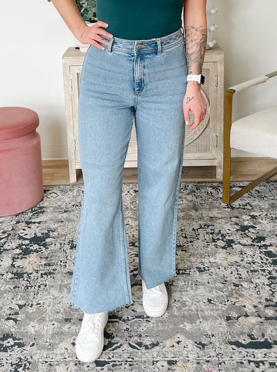DEX High Waist Culotte Jeans in Medium Blue Denim