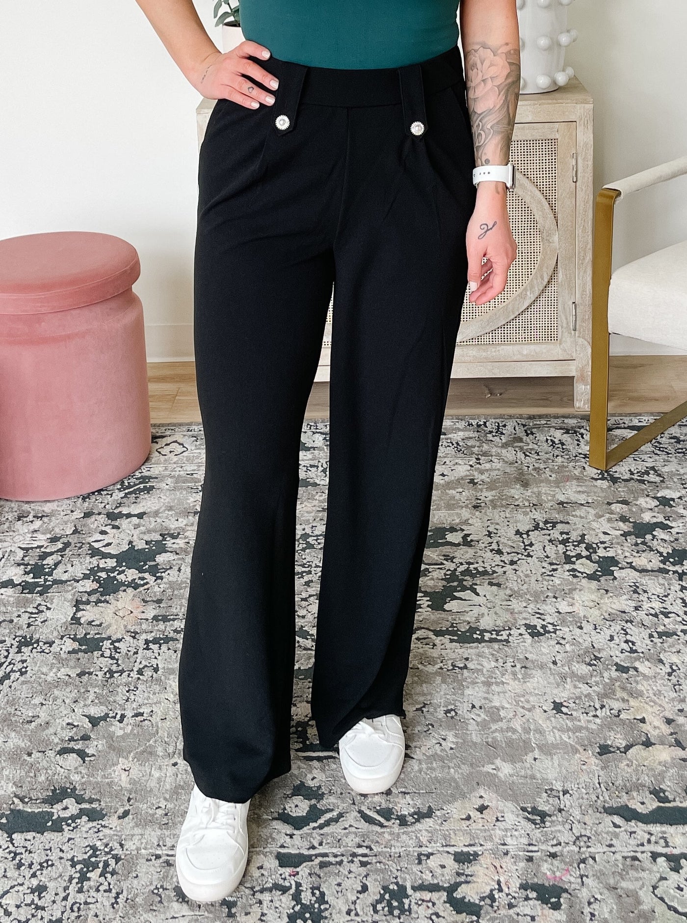 Sania Dress Pant With Pearl Button Detail