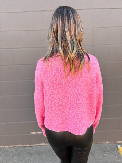 Melange Pullover Knit Sweater in Pink