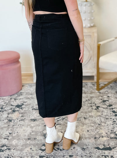 Denim Skirt With Front Slit in Black