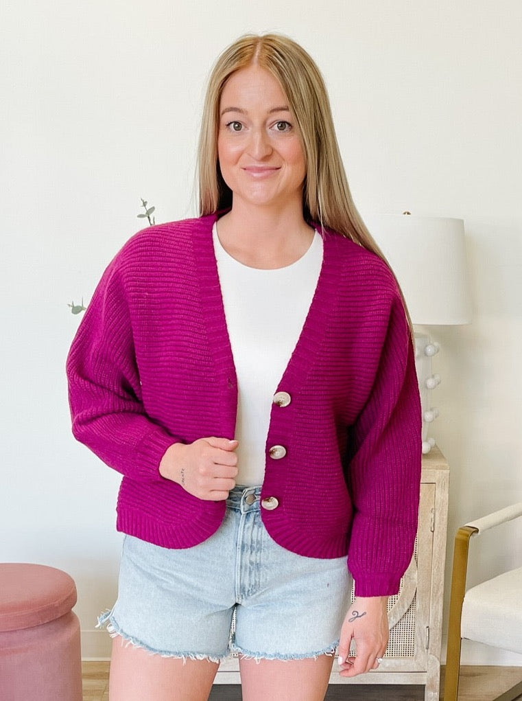 Loveleen Cardigan Sweater in Magenta