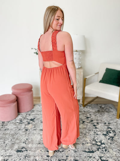 Make It Up Back Cut-Out Jumpsuit in Spice