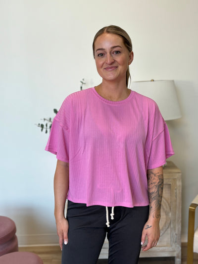 Saltwater Luxe Crew Neck Ribbed Tee in Party Pink