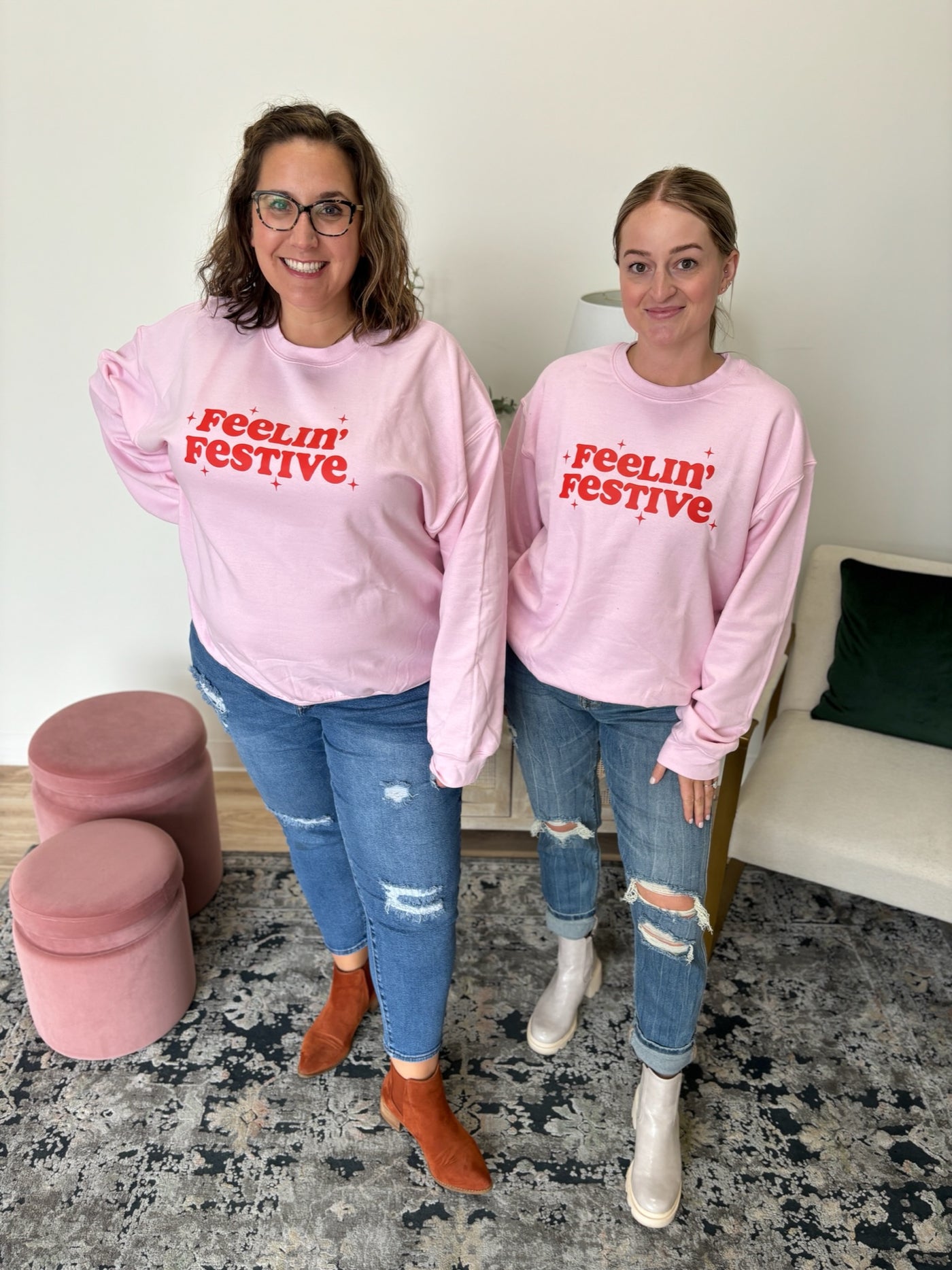 "Feelin' Festive" Graphic Sweatshirt in Pink