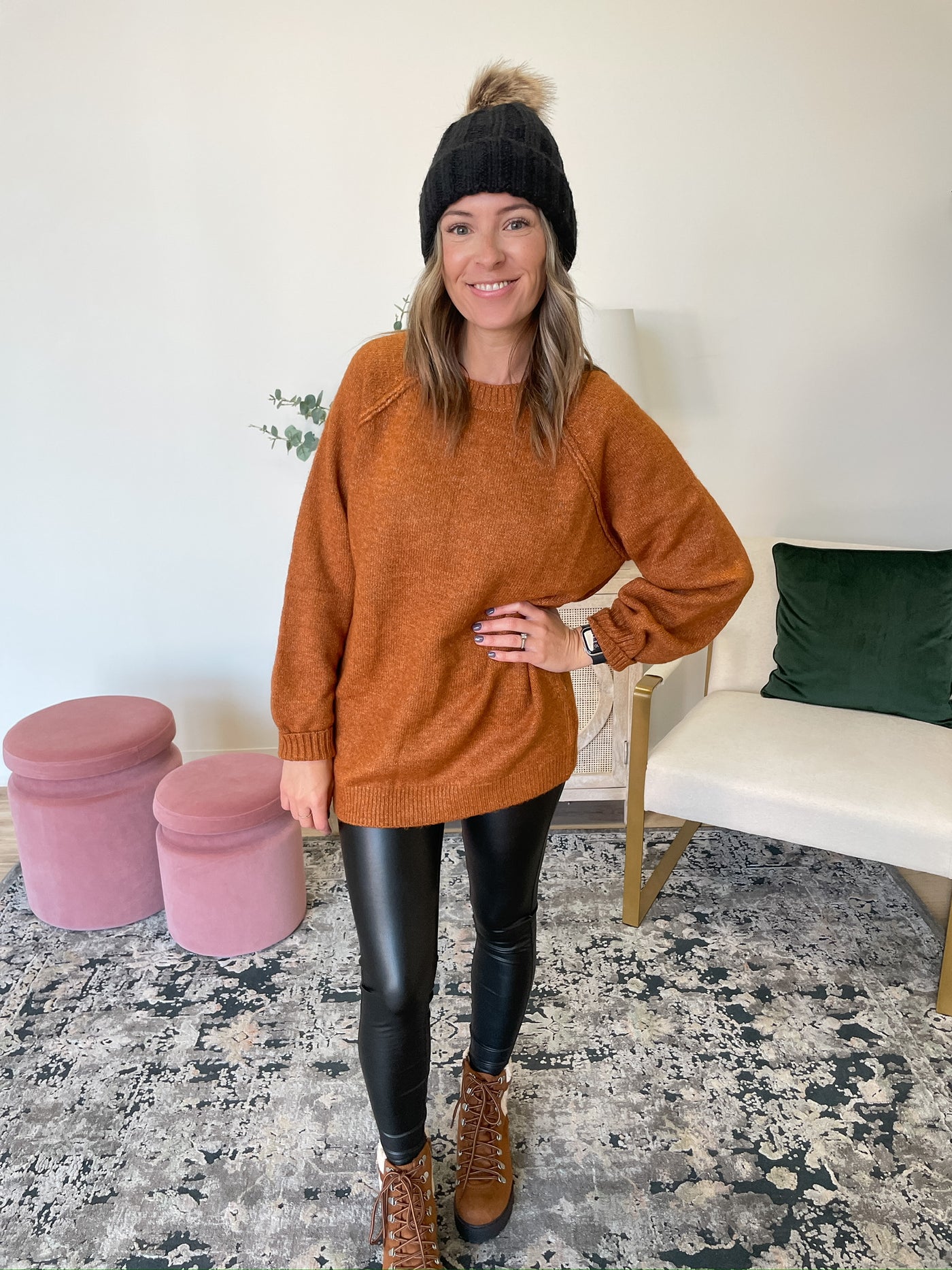 Long Reverse Stich Sweater in Rust