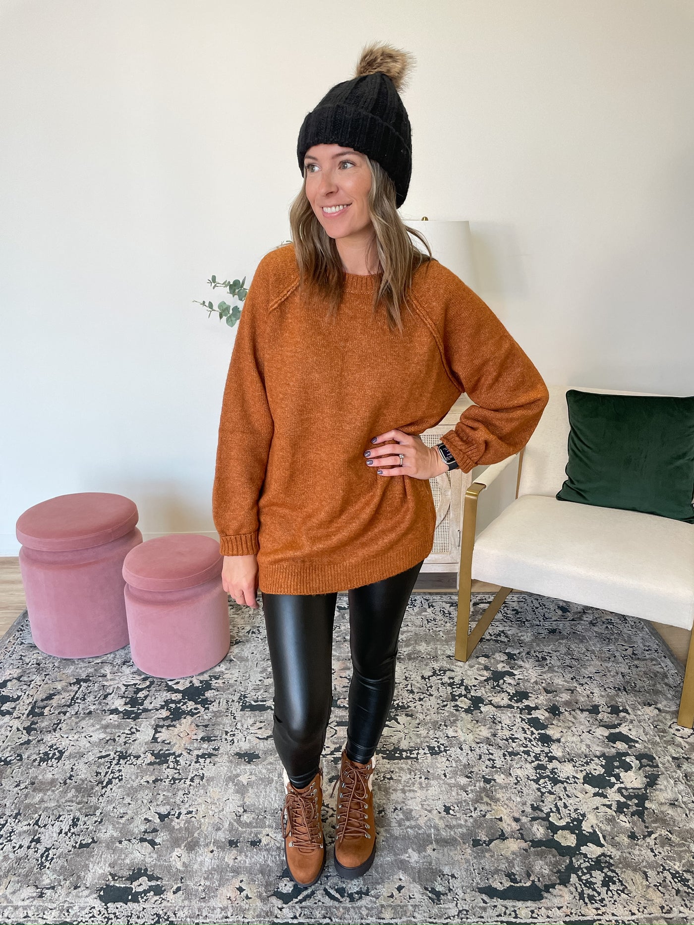 Long Reverse Stich Sweater in Rust