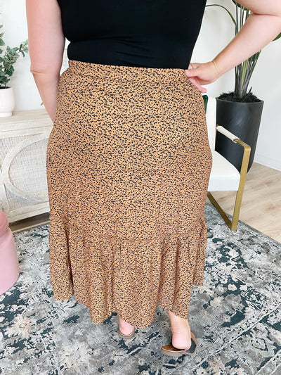 The Lettie  Leopard Tiered Midi Skirt in Taupe