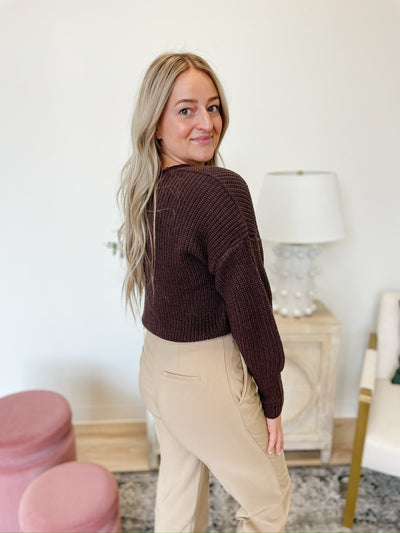 The Button Front Cardigan in Coffee Bean