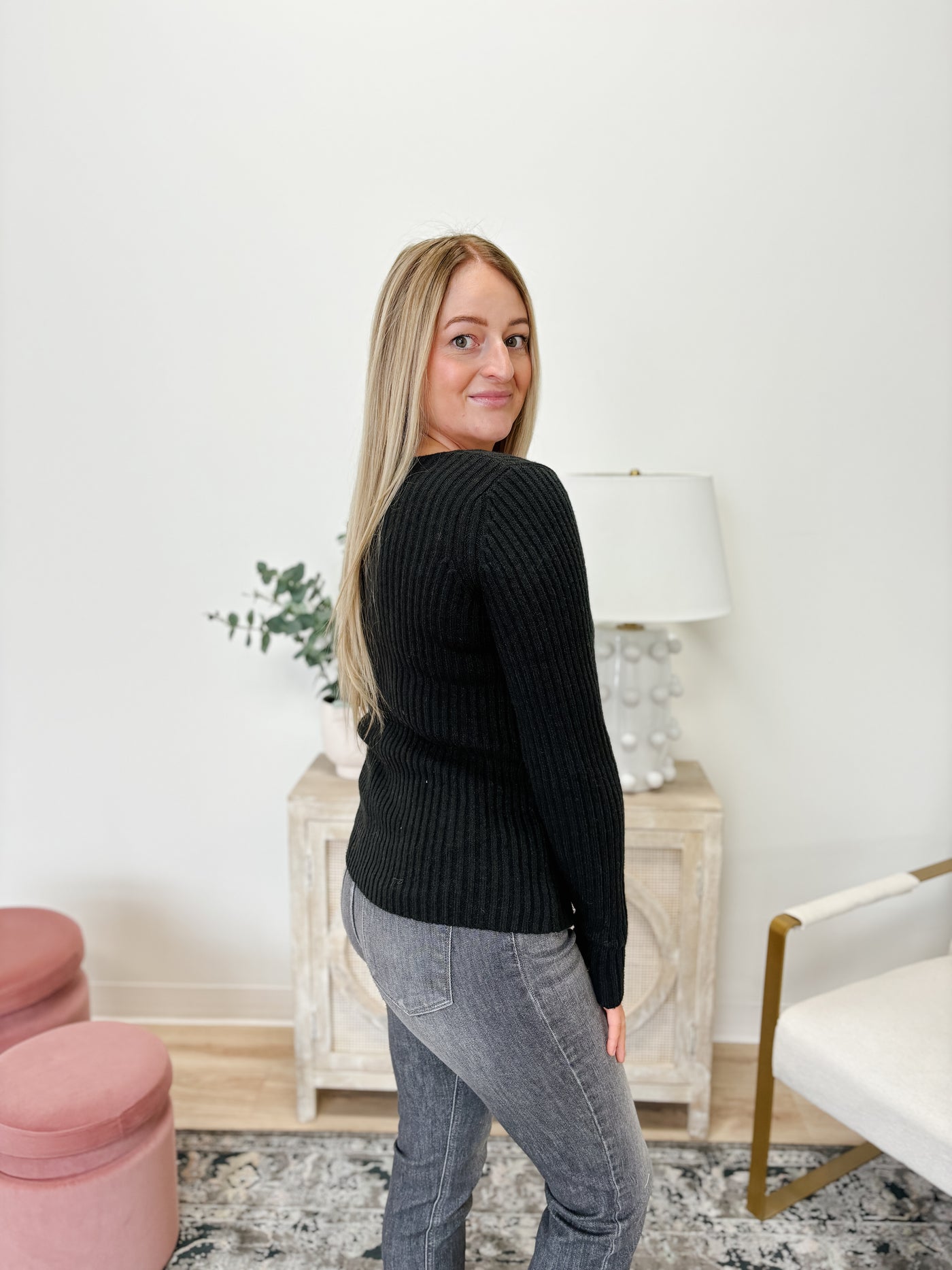 Asymmetrical Ribbed Knit Sweater in Black