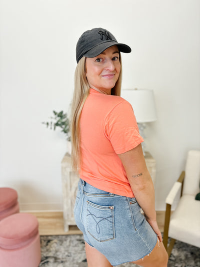 Cotton Crew Neck Cropped Tee in Coral