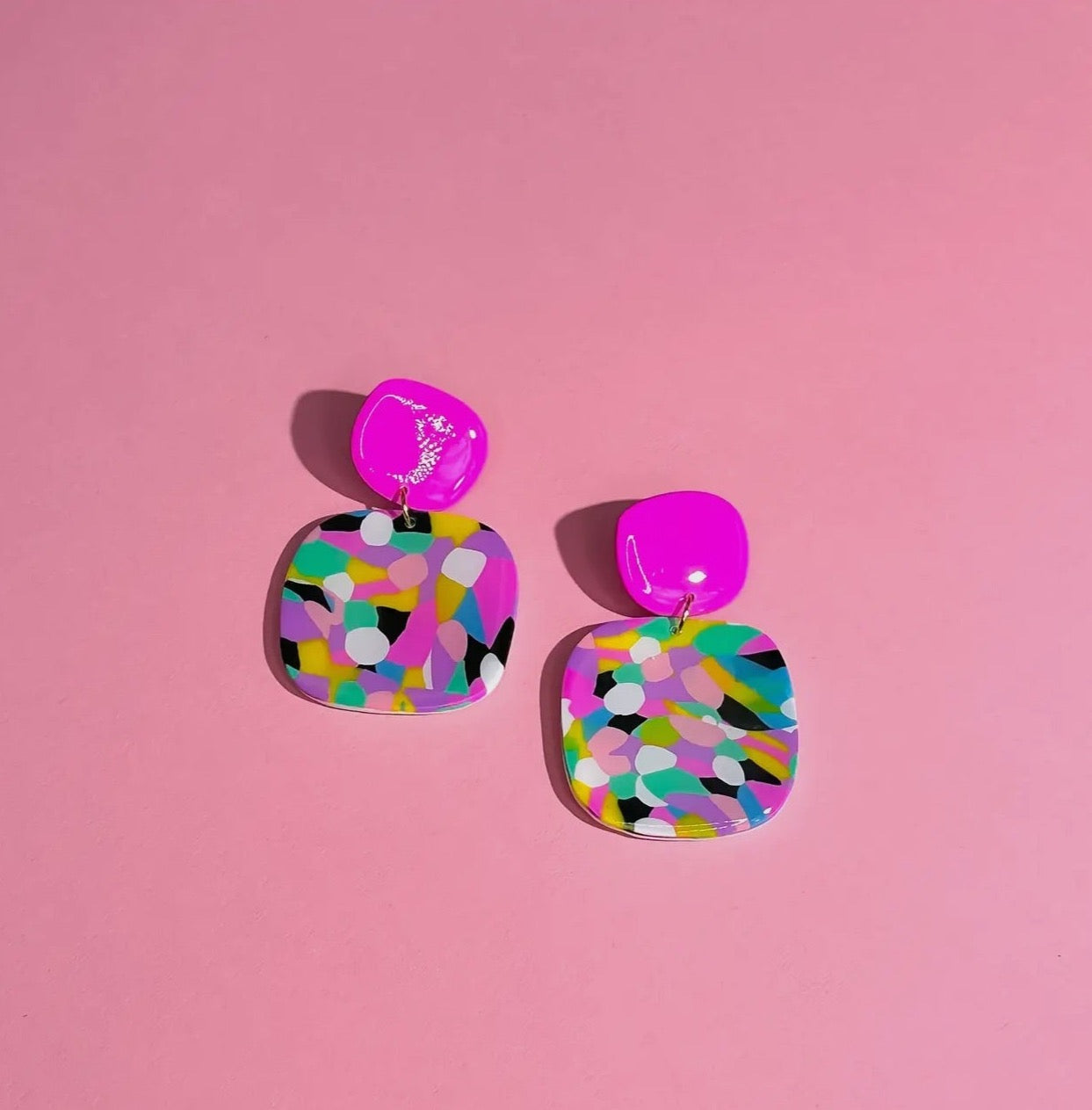 Pink Dot Abstract Bubble Clay Earrings