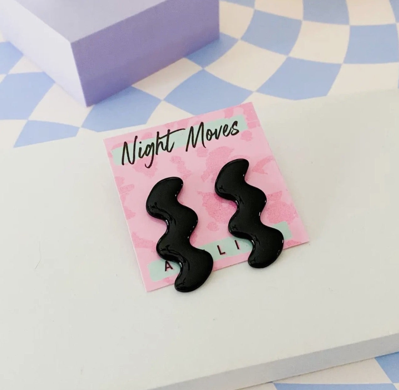 Abstract Squiggle Stud Earrings in Black