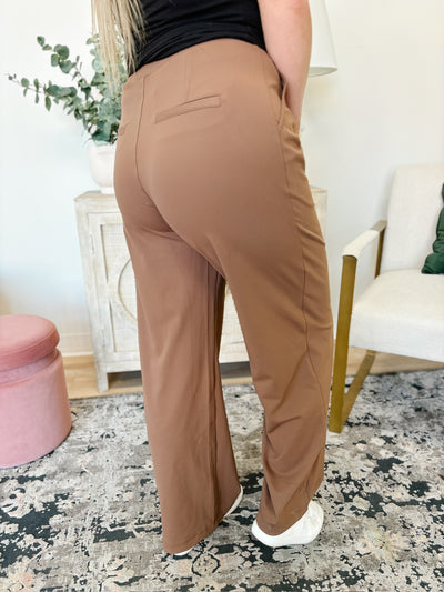 Halara High Waisted Plicated Side Pocket Straight Leg Pants in Brown
