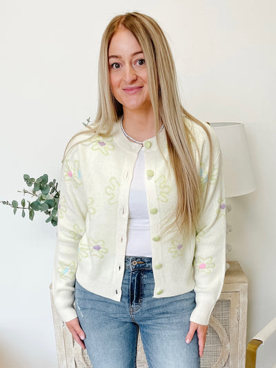 DEX Floral Embroidered Cardigan in Lime Floral