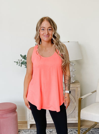 The Basic Round Neck Tank in Neon Coral