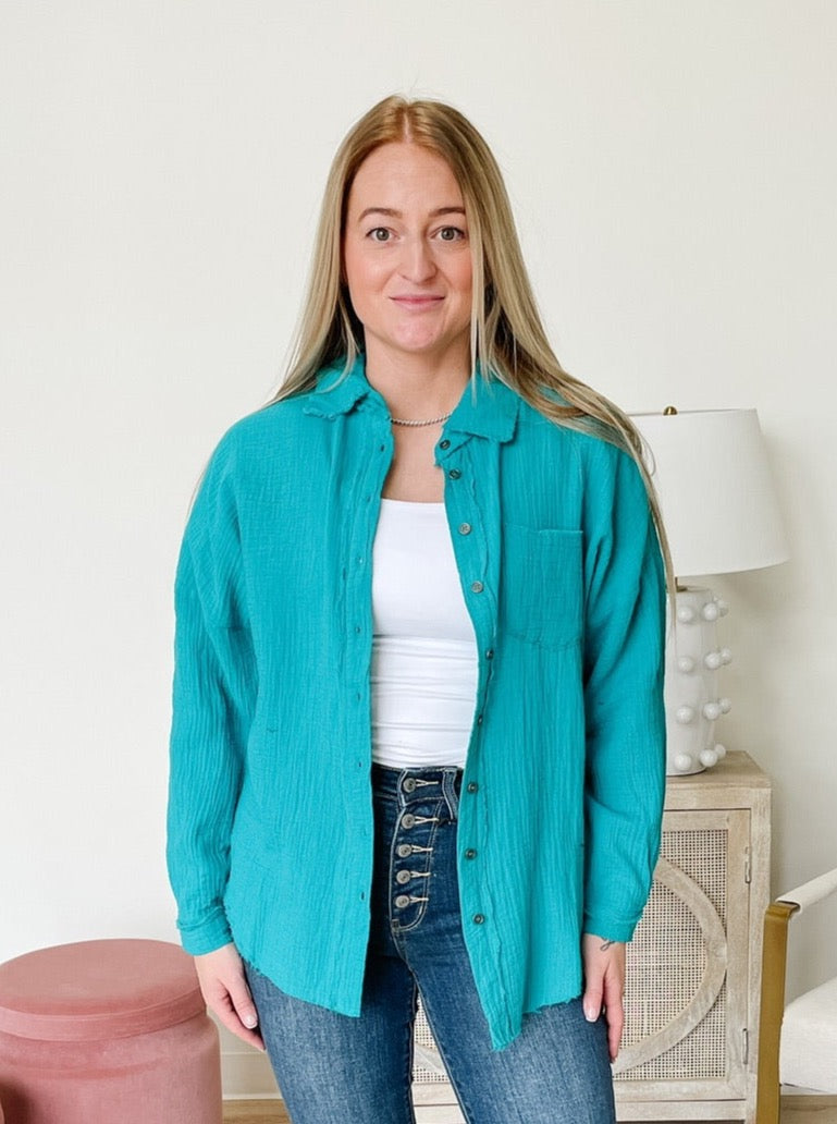 The Summertime Button Down in Teal